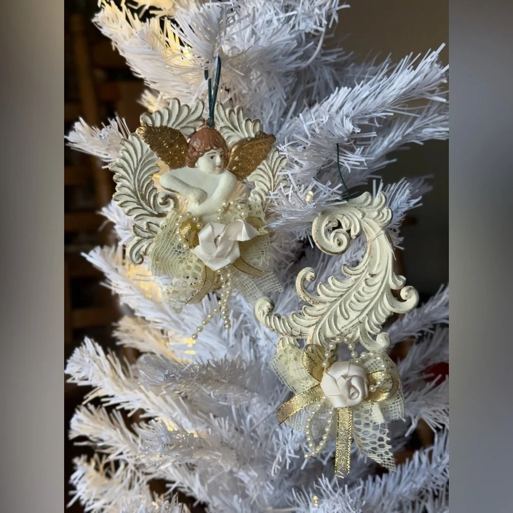 Rare 1971 Gold Angel Cherub Victorian Edwardian Christmas Ornaments